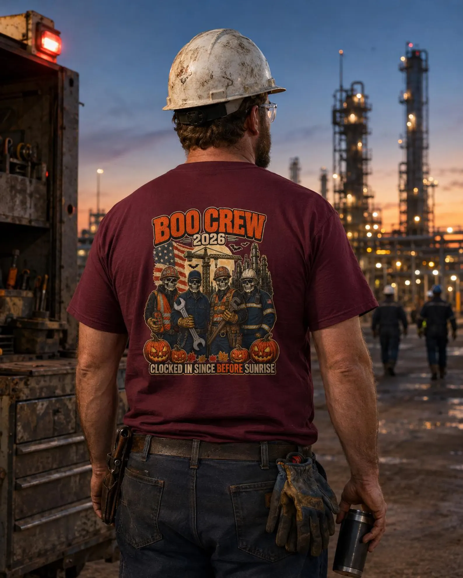 Burgundy BOO CREW 2026 shirt shown from the back